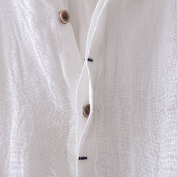 Camisa de lino y algodón con solapa y botones de manga corta para hombre con Buddha Stones - image 13