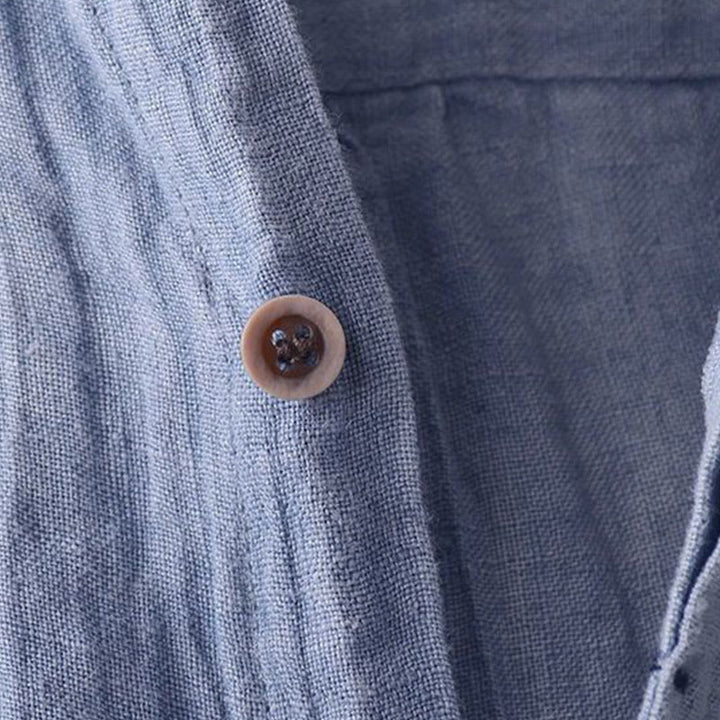 Camisa de lino y algodón con solapa y botones de manga corta para hombre con Buddha Stones - image 3