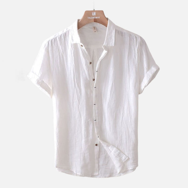 Camisa de lino y algodón con solapa y botones de manga corta para hombre con Buddha Stones - Blanco - US/UK/AU50, UE60 (5XL) - image 9