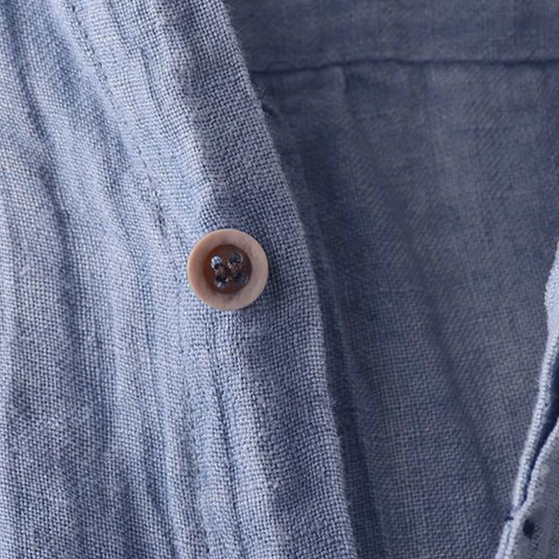 Camisa de lino y algodón con solapa y botones de manga corta para hombre con Buddha Stones - image 4