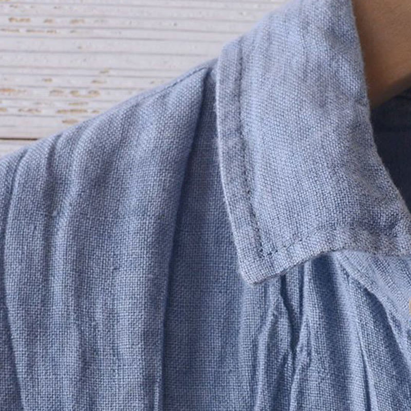 Camisa de lino y algodón con solapa y botones de manga corta para hombre con Buddha Stones - image 1