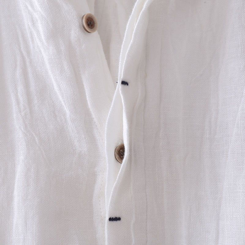 Camisa de lino y algodón con solapa y botones de manga corta para hombre con Buddha Stones - image 11