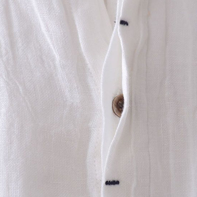 Camisa de lino y algodón con solapa y botones de manga corta para hombre con Buddha Stones - image 12