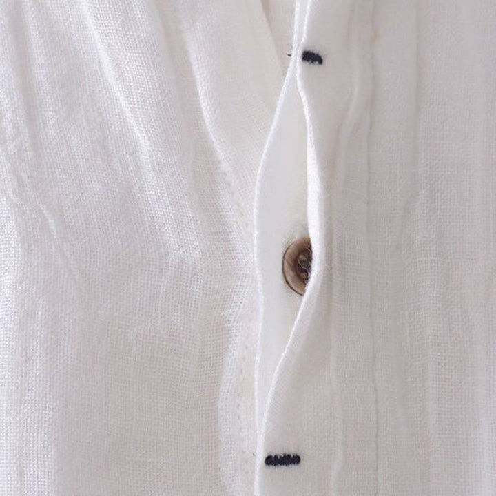 Camisa de lino y algodón con solapa y botones de manga corta para hombre con Buddha Stones - image 12