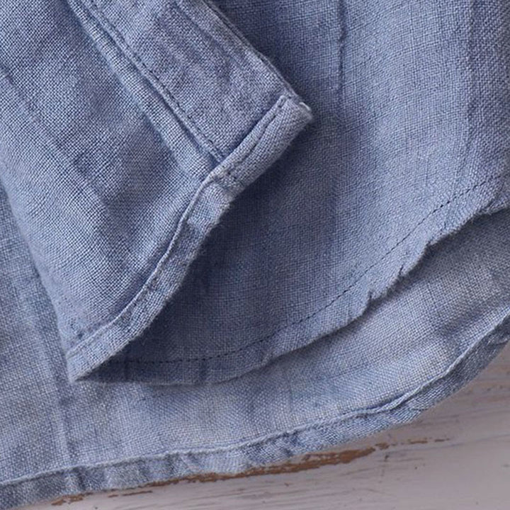 Camisa de lino y algodón con solapa y botones de manga corta para hombre con Buddha Stones - image 2