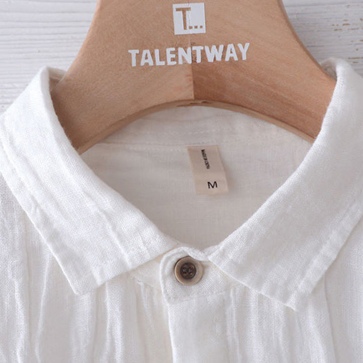 Camisa de lino y algodón con solapa y botones de manga corta para hombre con Buddha Stones - image 11