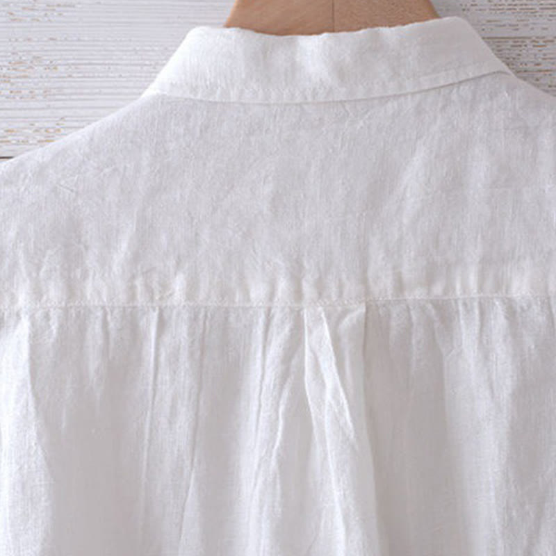 Camisa de lino y algodón con solapa y botones de manga corta para hombre con Buddha Stones - image 15