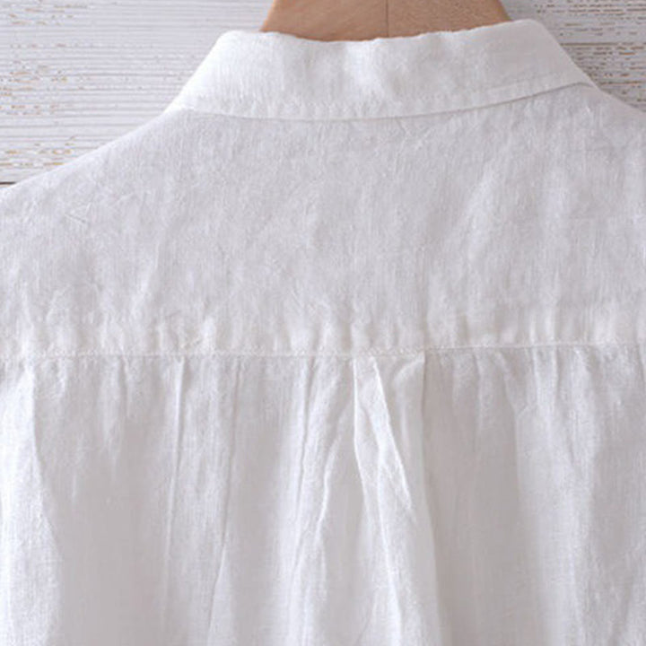 Camisa de lino y algodón con solapa y botones de manga corta para hombre con Buddha Stones - image 15