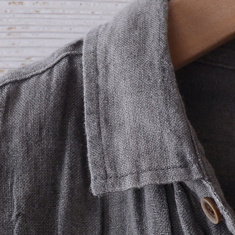 Camisa de lino y algodón con solapa y botones de manga corta para hombre con Buddha Stones - image 5