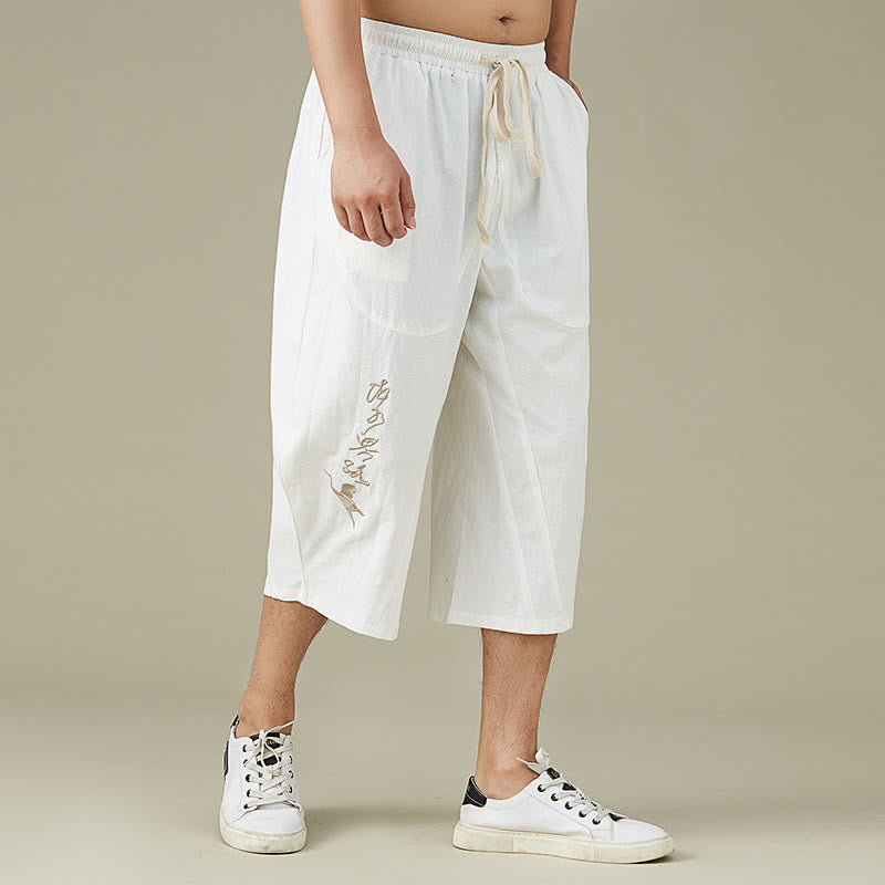 Pantalones cortos de pierna recta de color sólido informales con bolsillos y Buddha Stones para hombre, pantalones de algodón para ocio - image 1