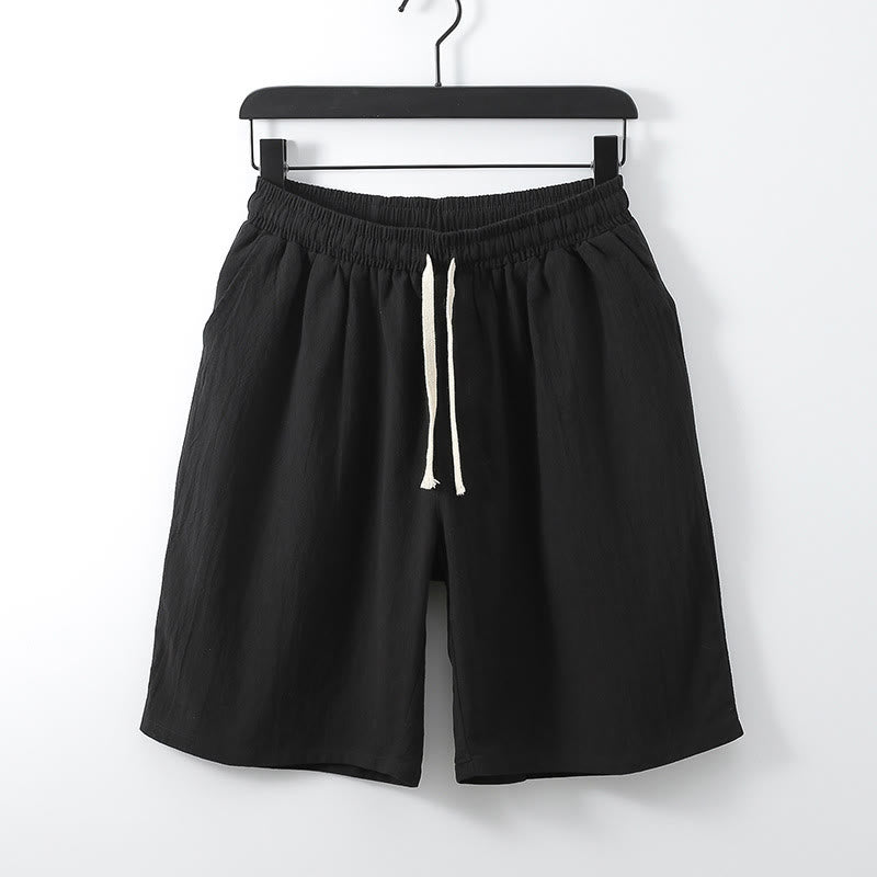 Pantalones cortos rectos de algodón con bolsillos para hombre, de color liso, informales, con Buddha Stones - Negro - US/UK/AU54, EU64 (9XL) - image 2
