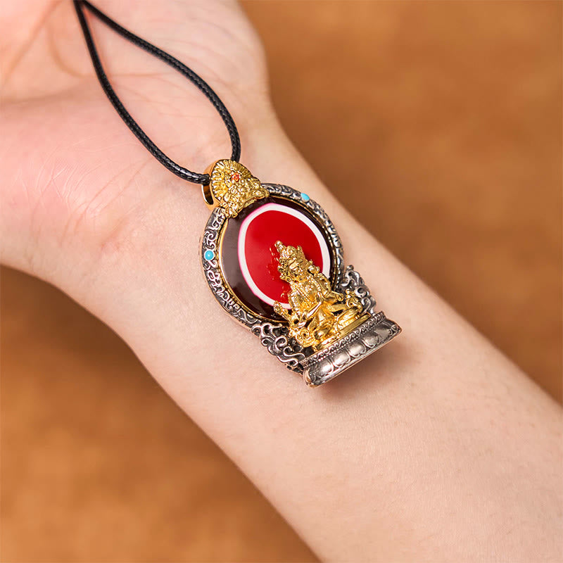 Collar con colgante de cobre con diseño de cuentas de Avalokitesvara Dzi tibetano con Buddha Stones