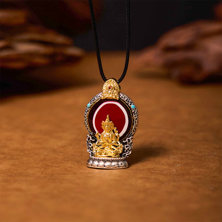 Collar con colgante de cobre con diseño de cuentas de Avalokitesvara Dzi tibetano con Buddha Stones