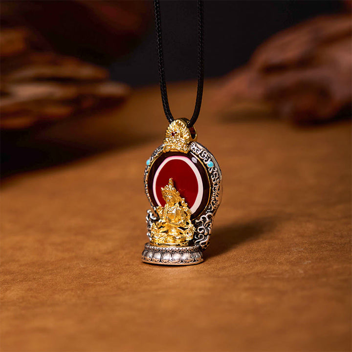 Collar con colgante de cobre con diseño de cuentas de Avalokitesvara Dzi tibetano con Buddha Stones