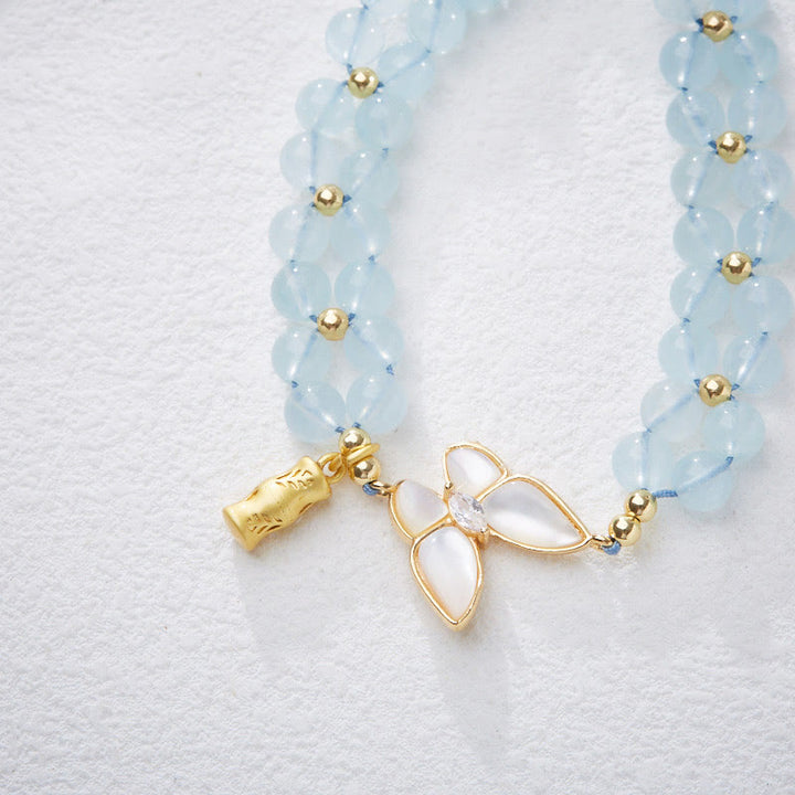 Buddha Stones Pulsera curativa de bambú con mariposa, amatista, aguamarina y piedra lunar natural - image 6