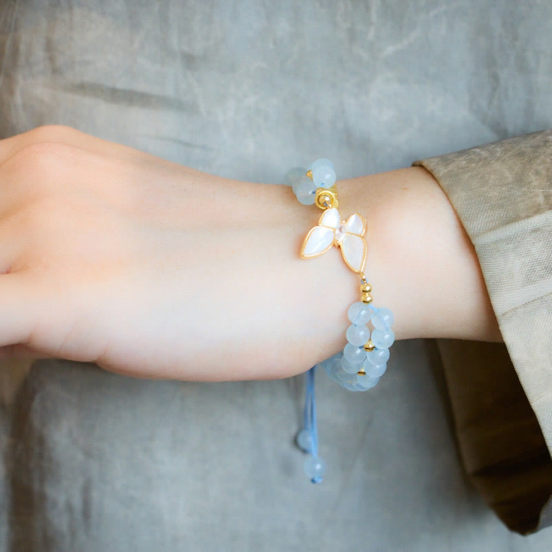 Buddha Stones Pulsera curativa de bambú con mariposa, amatista, aguamarina y piedra lunar natural - image 3