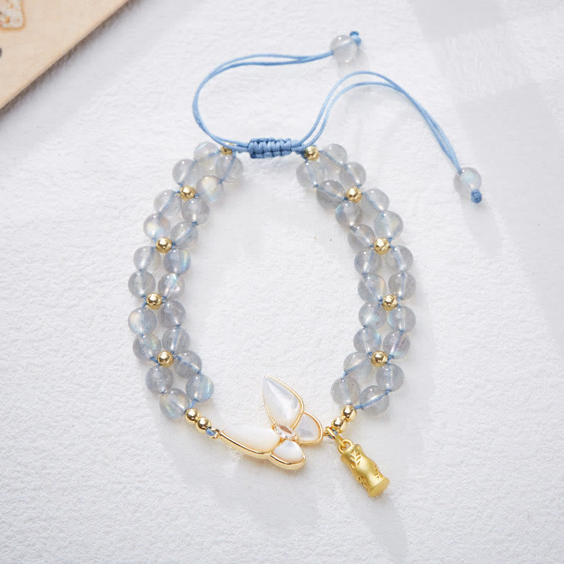 Buddha Stones Pulsera curativa de bambú con mariposa, amatista, aguamarina y piedra lunar natural - Piedra lunar (circunferencia de la muñeca: aproximadamente 14-16 cm) - image 11