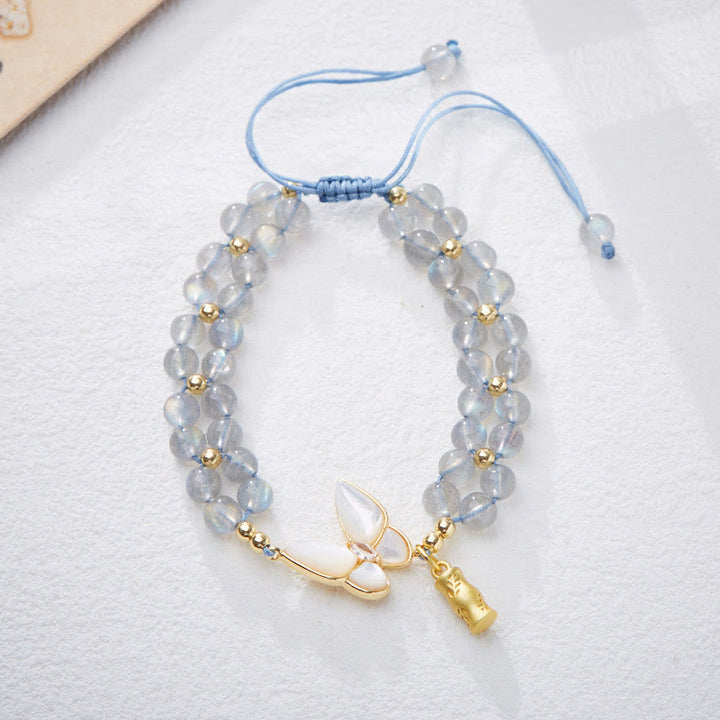 Buddha Stones Pulsera curativa de bambú con mariposa, amatista, aguamarina y piedra lunar natural - Piedra lunar (circunferencia de la muñeca: aproximadamente 14-16 cm) - image 11