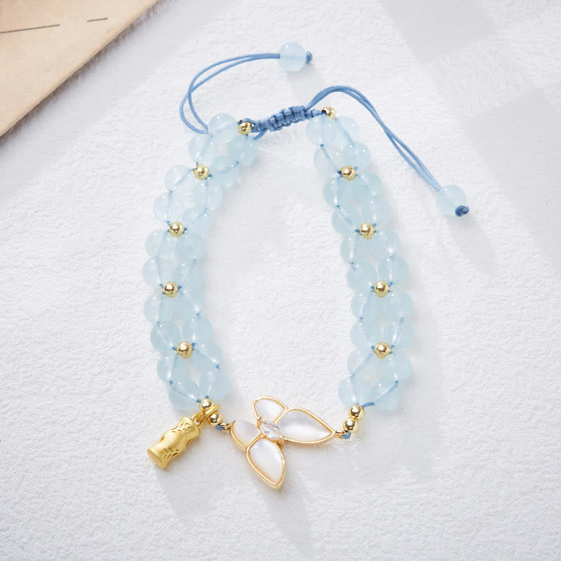 Buddha Stones Pulsera curativa de bambú con mariposa, amatista, aguamarina y piedra lunar natural - image 1