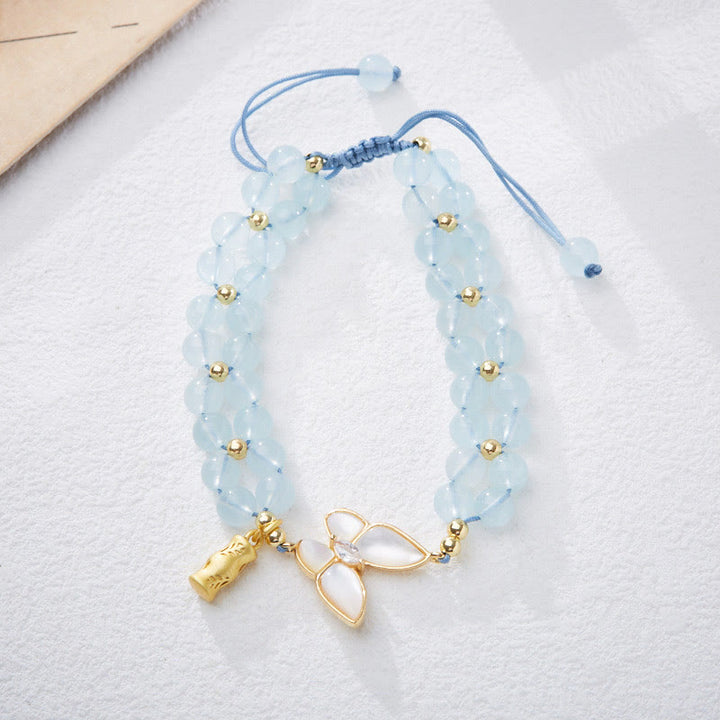 Buddha Stones Pulsera curativa de bambú con mariposa, amatista, aguamarina y piedra lunar natural - image 1