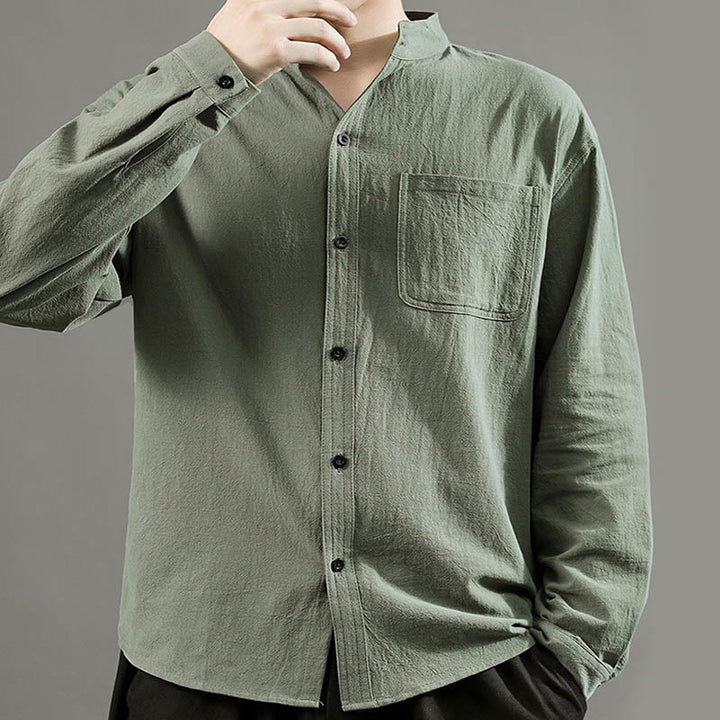 Camisa de manga larga para hombre Buddha Stones con bolsillo y cuello alto, cómoda. - image 2