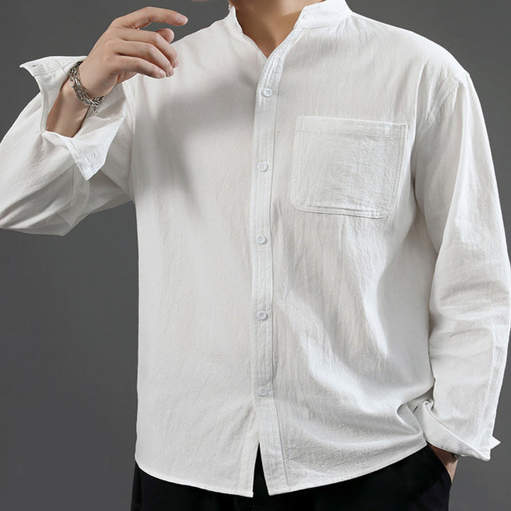 Camisa de manga larga para hombre Buddha Stones con bolsillo y cuello alto, cómoda. - image 10