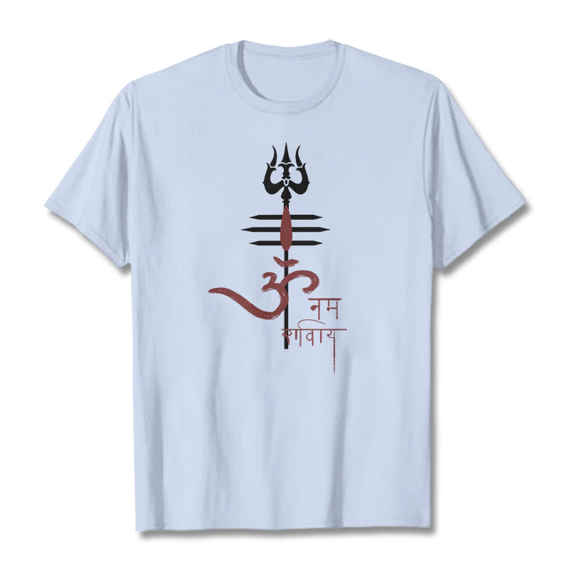 Camiseta de algodón con diseño de tridente de Buddha Stones OM NAMAH SHIVAYA - Cian claro - 2XL - image 6