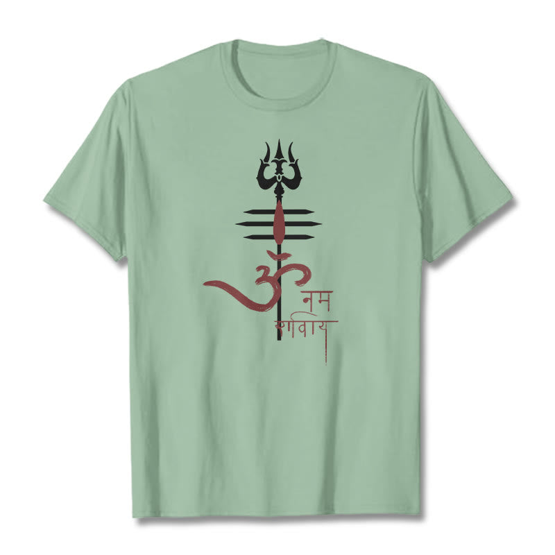 Camiseta de algodón con diseño de tridente de Buddha Stones OM NAMAH SHIVAYA - Verde pálido - 2XL - image 11