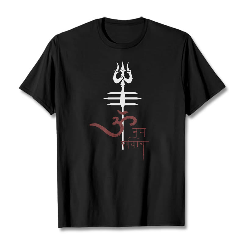 Camiseta de algodón con diseño de tridente de Buddha Stones OM NAMAH SHIVAYA - Negro - 2XL - image 2