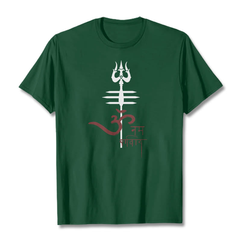 Camiseta de algodón con diseño de tridente de Buddha Stones OM NAMAH SHIVAYA - Verde bosque - 2XL - image 7