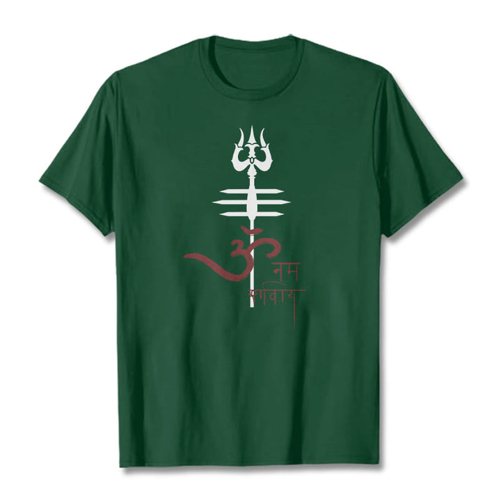 Camiseta de algodón con diseño de tridente de Buddha Stones OM NAMAH SHIVAYA - Verde bosque - 2XL - image 7