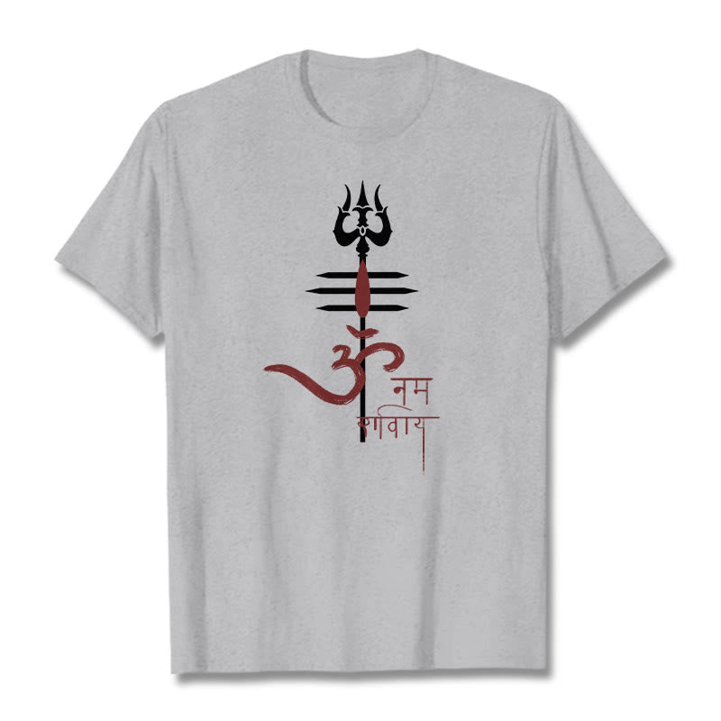 Camiseta de algodón con diseño de tridente de Buddha Stones OM NAMAH SHIVAYA - Gris claro - 2XL - image 0