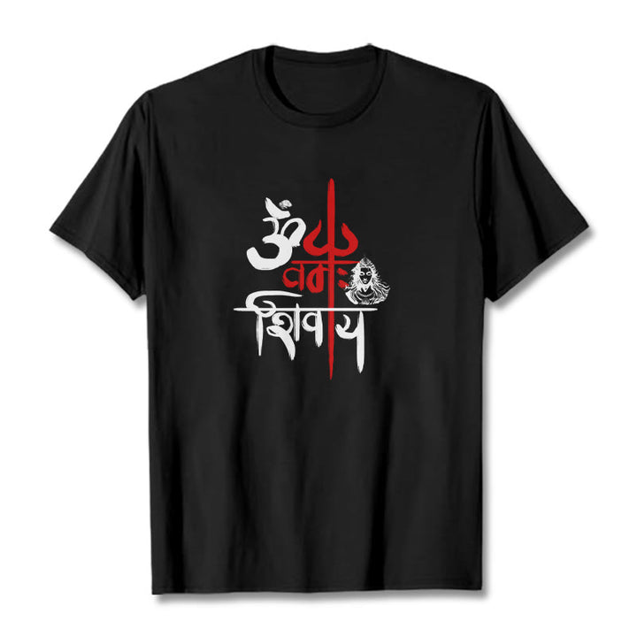 Camiseta de algodón con tridente rojo OM NAMAH SHIVAYA de Buddha Stones - Negro - 2XL - image 0