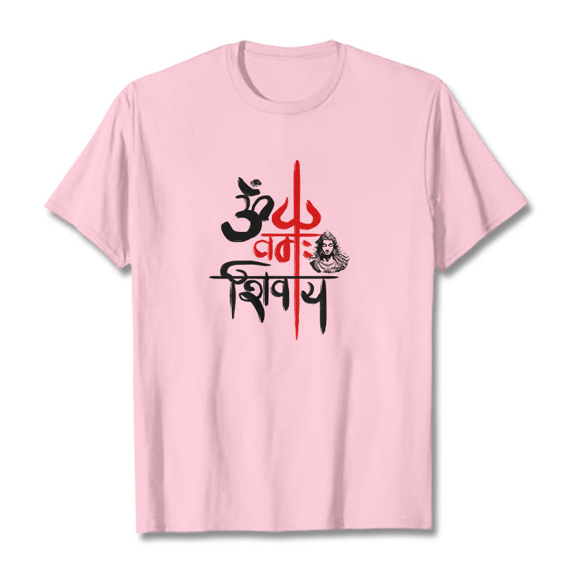 Camiseta de algodón con tridente rojo OM NAMAH SHIVAYA de Buddha Stones - rosa claro - 2XL - image 17