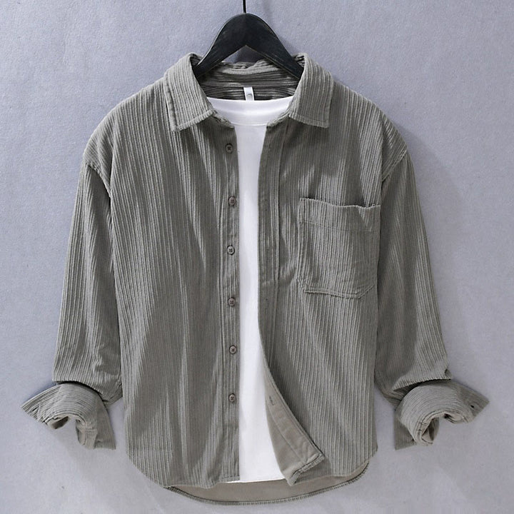 Camisa informal de pana con cuello vuelto y manga larga para hombre de Buddha Stones - Gris oscuro - US/UK/AU42, EU52 (3XL) - image 0