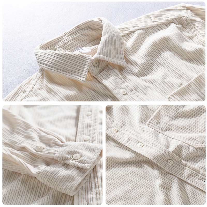 Camisa informal de pana con cuello vuelto y manga larga para hombre de Buddha Stones - image 10