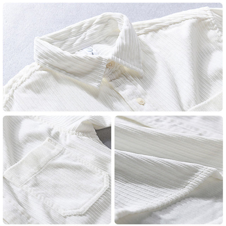 Camisa informal de pana con cuello vuelto y manga larga para hombre de Buddha Stones - image 11