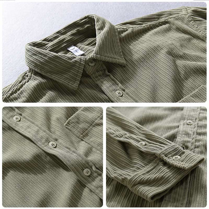 Camisa informal de pana con cuello vuelto y manga larga para hombre de Buddha Stones - image 9