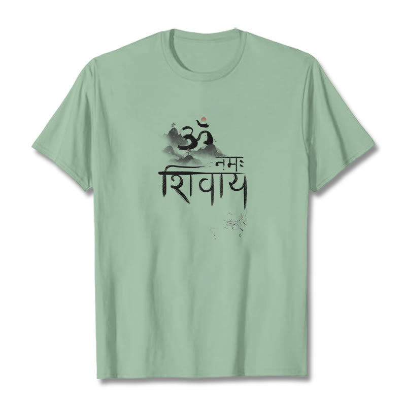 Camiseta de algodón con la frase OM NAMAH SHIVAYA Mountain y Buddha Stones - Verde pálido - 2XL - image 12