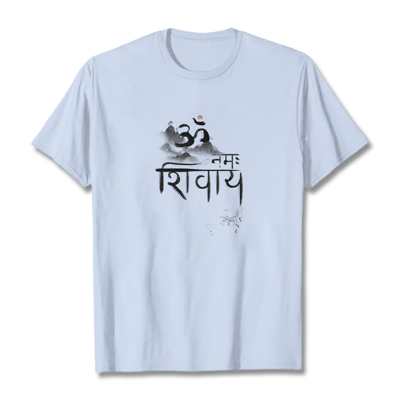 Camiseta de algodón con la frase OM NAMAH SHIVAYA Mountain y Buddha Stones - Cian claro - 2XL - image 14