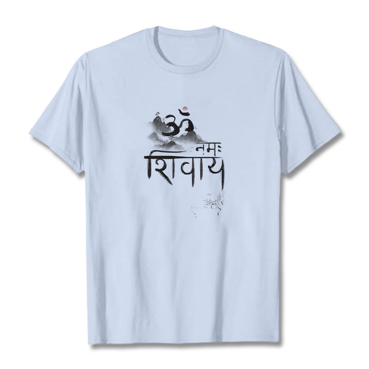 Camiseta de algodón con la frase OM NAMAH SHIVAYA Mountain y Buddha Stones - Cian claro - 2XL - image 14