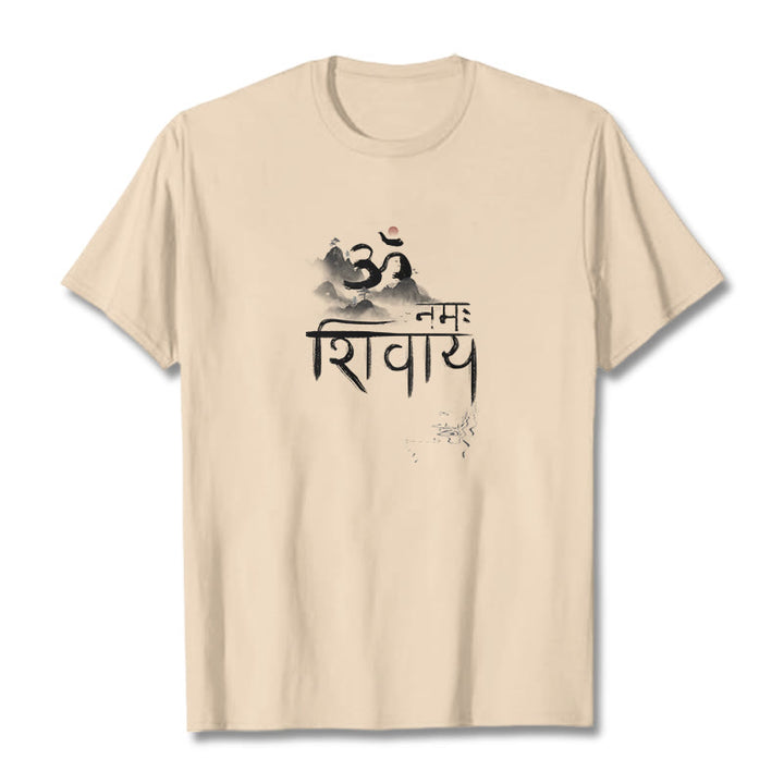 Camiseta de algodón con la frase OM NAMAH SHIVAYA Mountain y Buddha Stones - Sopa de mariscos - 2XL - image 17