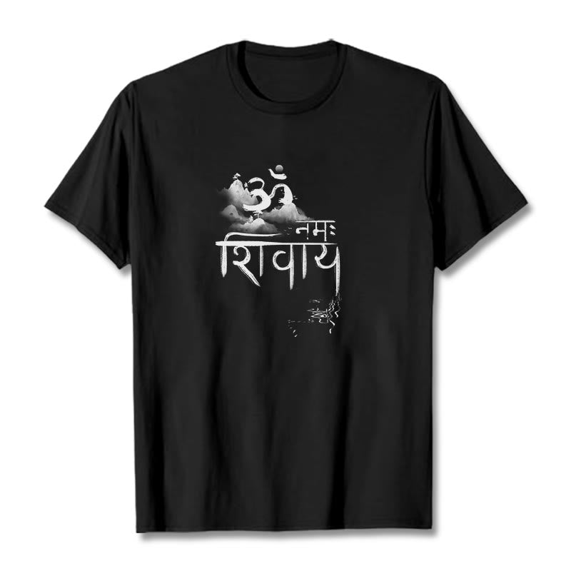 Camiseta de algodón con la frase OM NAMAH SHIVAYA Mountain y Buddha Stones - Negro - 2XL - image 1