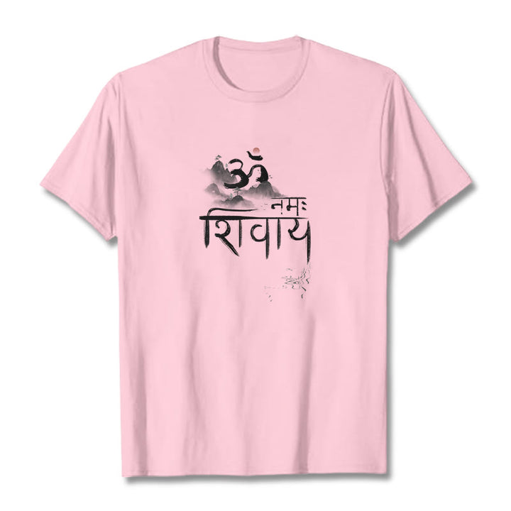 Camiseta de algodón con la frase OM NAMAH SHIVAYA Mountain y Buddha Stones - Rosa claro - 2XL - image 15