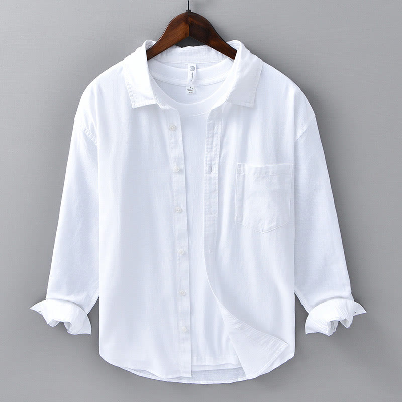 Camisa de manga larga para hombre Buddha Stones con cuello vuelto y bolsillo, color liso, cómoda, de algodón. - Blanco - US/UK/AU42, EU52 (3XL) - image 12
