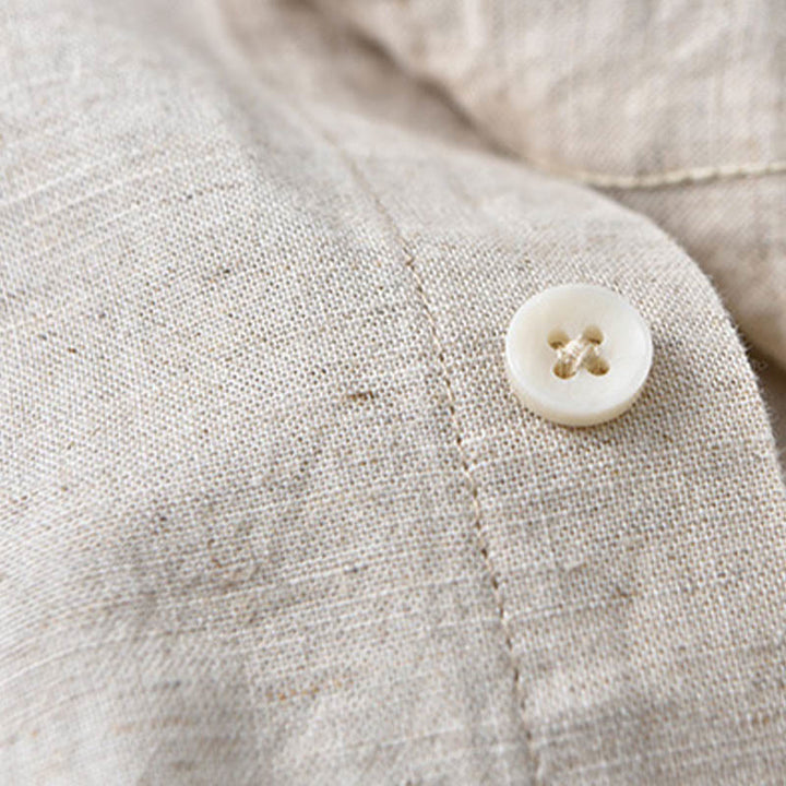 Camisa de algodón cómoda de color puro con cuello vuelto y manga larga para hombre de Buddha Stones con bolsillo - image 6