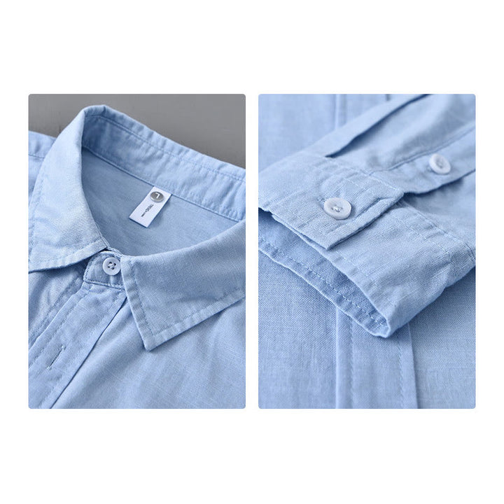 Camisa de manga larga para hombre Buddha Stones con cuello vuelto y bolsillo, color liso, cómoda, de algodón. - image 19
