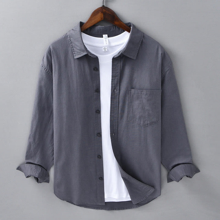 Camisa de manga larga para hombre Buddha Stones con cuello vuelto y bolsillo, color liso, cómoda, de algodón. - Gris oscuro - US/UK/AU42, EU52 (3XL) - image 28