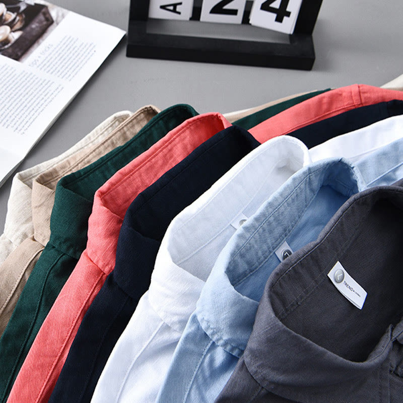 Camisa de manga larga para hombre Buddha Stones con cuello vuelto y bolsillo, color liso, cómoda, de algodón. - image 1