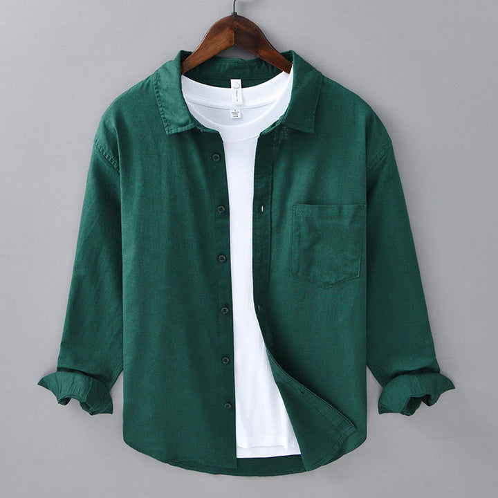 Camisa de manga larga para hombre Buddha Stones con cuello vuelto y bolsillo, color liso, cómoda, de algodón. - Verde oscuro - US/UK/AU42, EU52 (3XL) - image 24